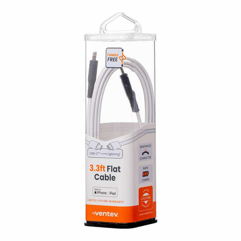 Ventev ChargeSync Flat USB-C to Lightning Cable 3ft FC3WHT256525